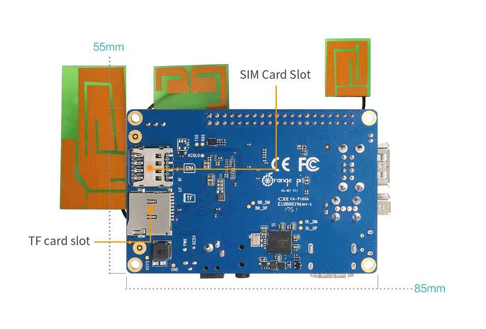 Orange Pi 4G-IoT одноплатный компьютер на SoC Mediatek MT6737 с 4G, Wi-Fi/BT/GPS, eMMC 8Гб